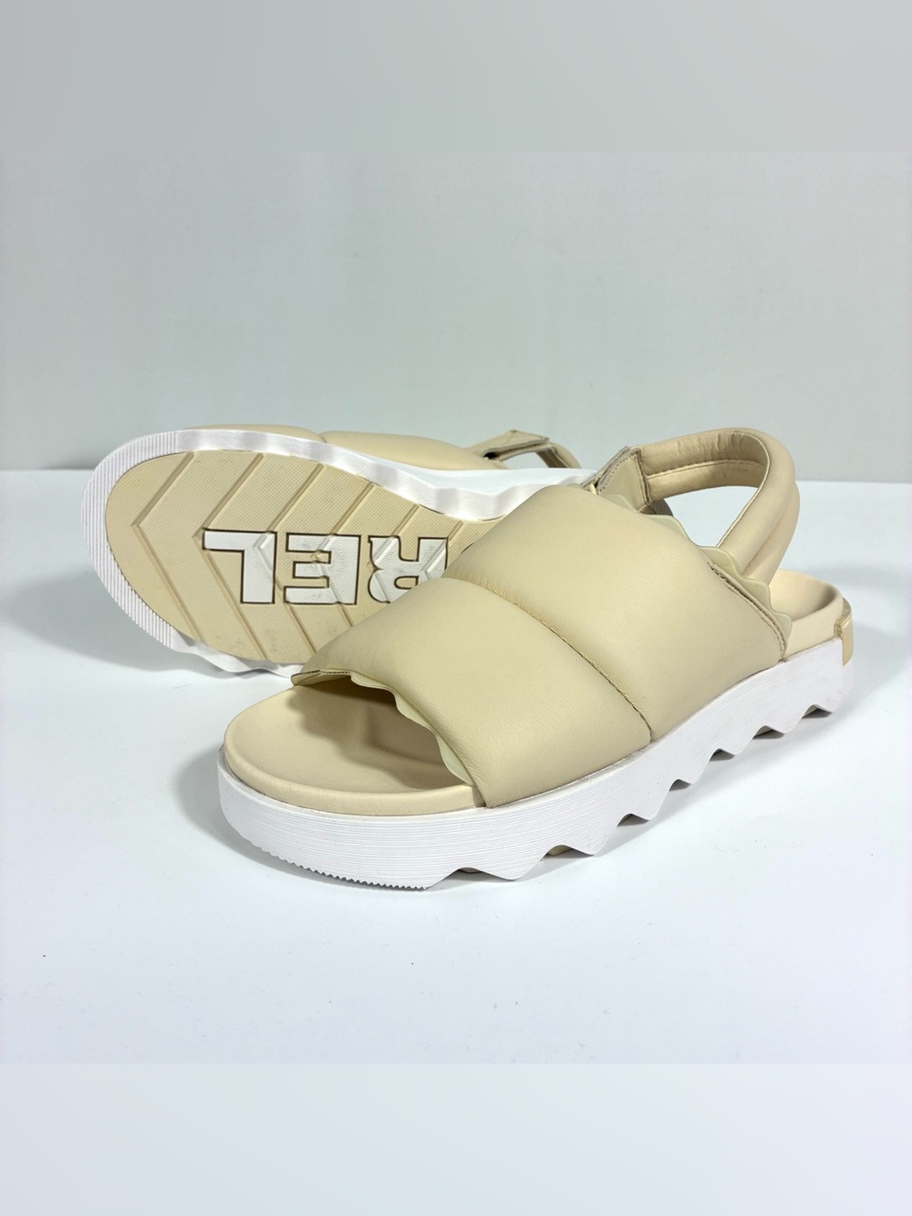 Sorel Viibe Slingback Sandals Size 10 Ivory Cream Puffy Leather New Comfort - Picture 5 of 17